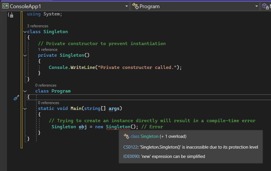 Private Constructor in C#