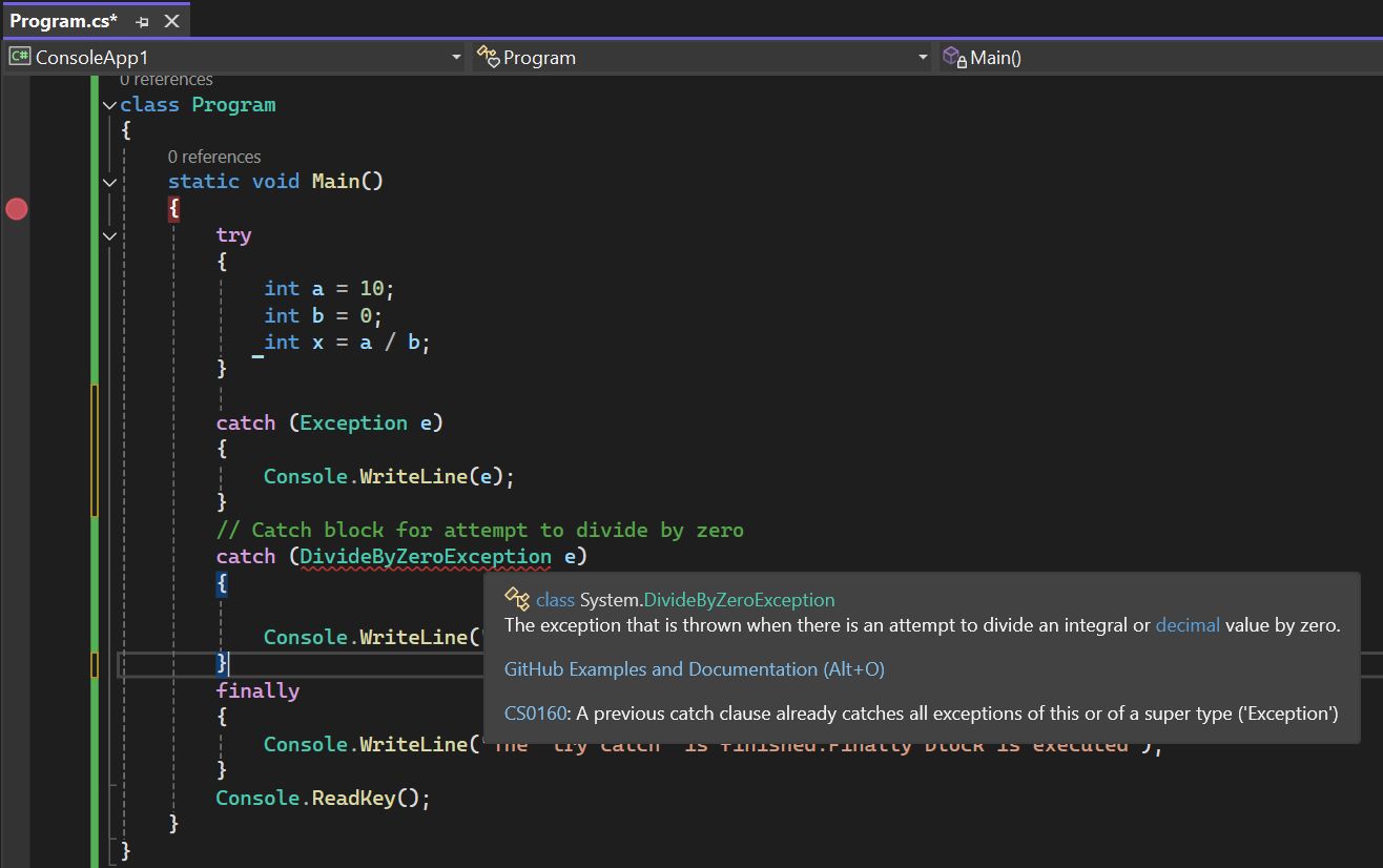 Exception Handling in C#