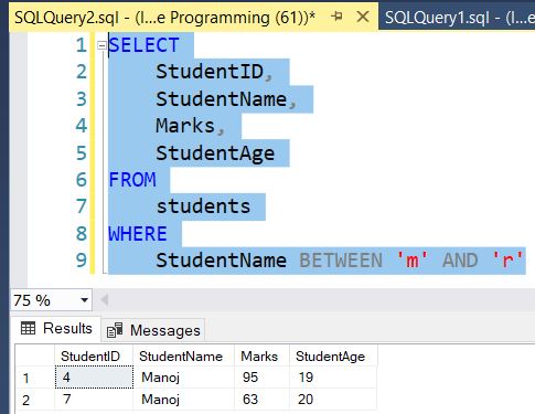 SQL between KeyWord
